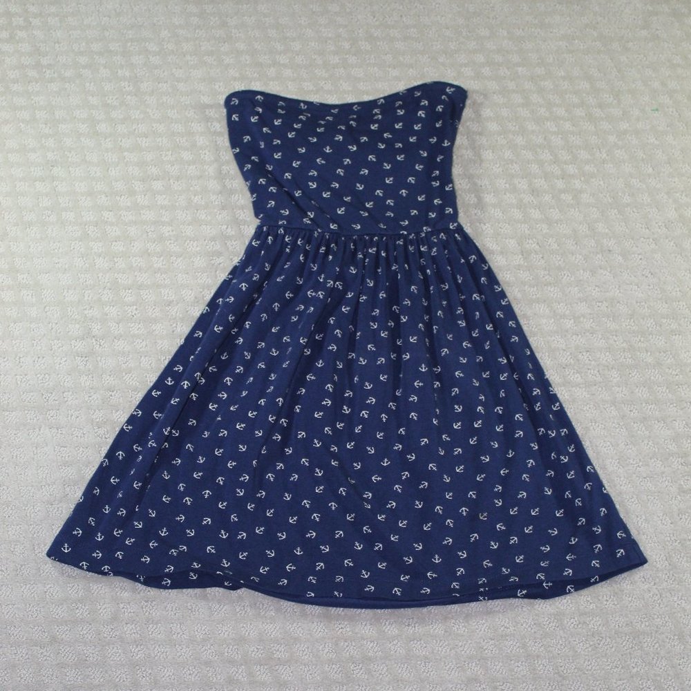 Ocean Drive Size M Navy Blue Anchor Patterned Dress with Nautical Rope Tie Belt